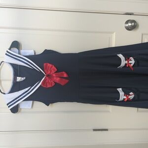 Navy Sailor Dress with Red Bow Accents